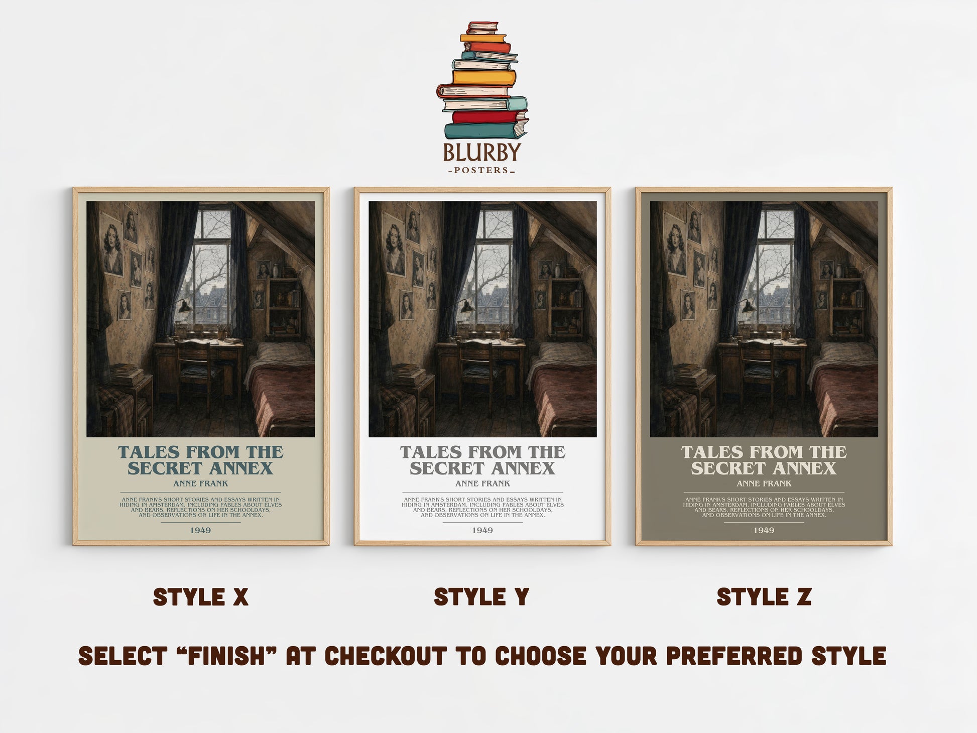 Tales From The Secret Annex bookish print in frame leaning in hallway – non fiction wall art