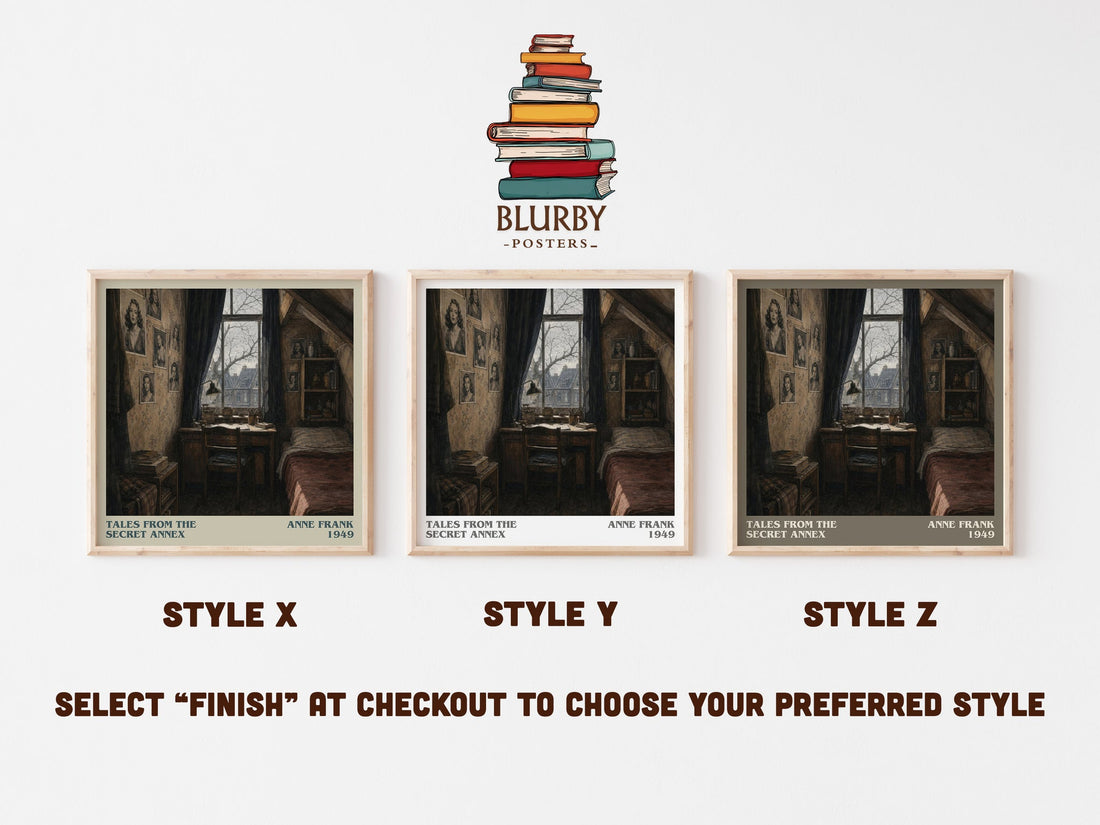 Tales From The Secret Annex literary print in frame leaning in hallway – non fiction wall art (mockup)