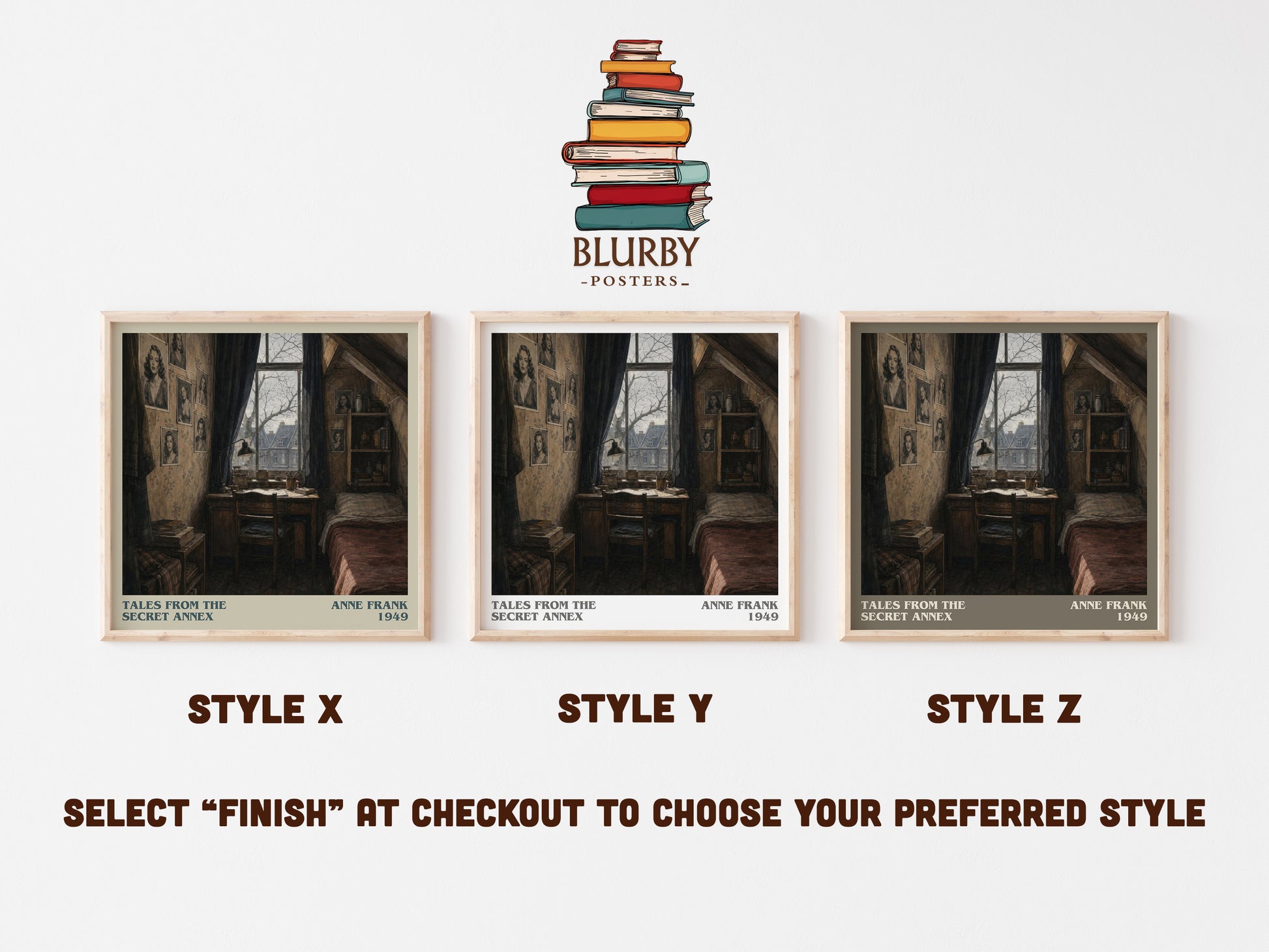 Tales From The Secret Annex literary print in frame leaning in hallway – non fiction wall art