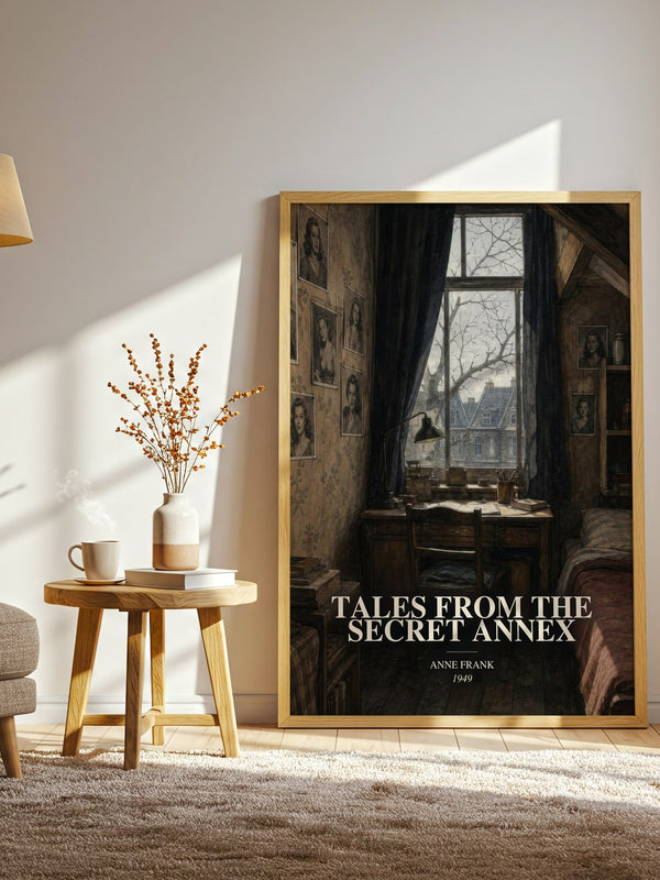 Tales From The Secret Annex watercolour print in frame leaning in hallway – non fiction wall art