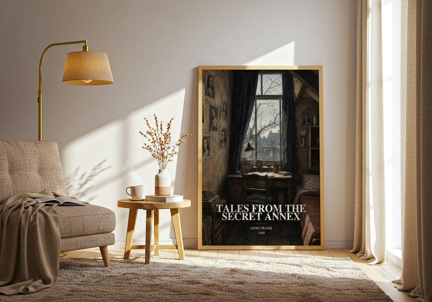 Tales From The Secret Annex watercolour print in frame leaning in hallway – non fiction wall art
