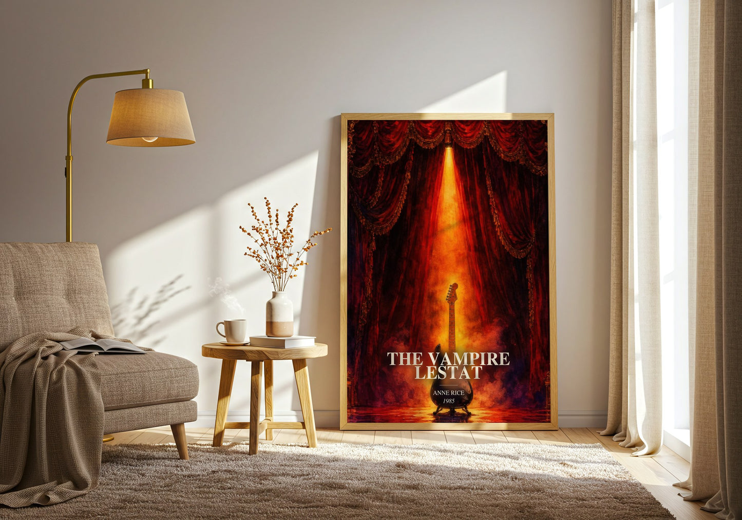 The Vampire Lestat watercolour print in frame leaning in hallway – horror wall art