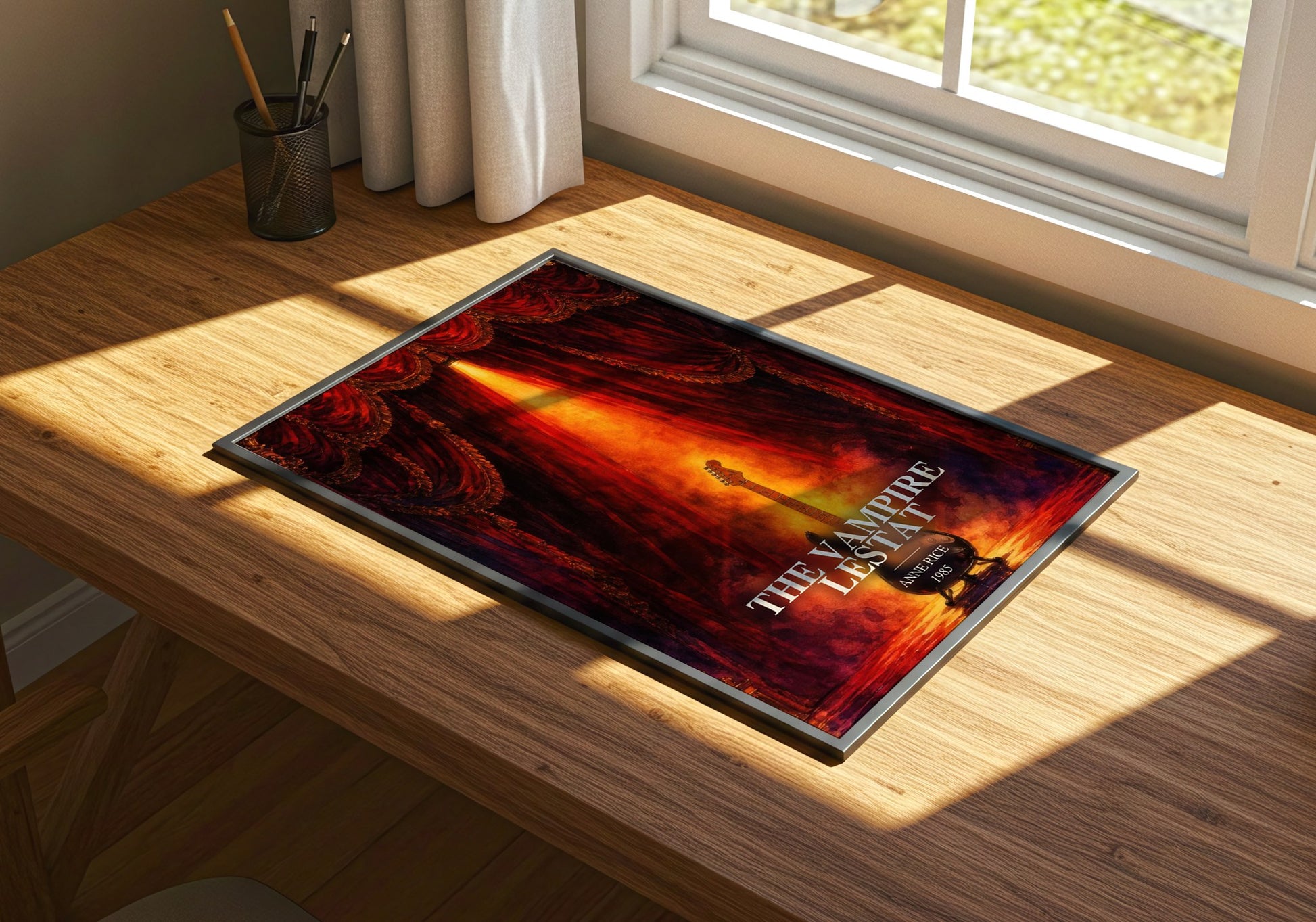 The Vampire Lestat watercolour book poster framed on wall – horror wall art