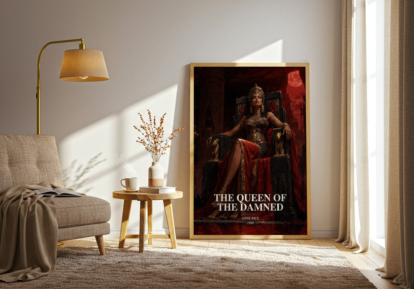 The Queen Of The Damned watercolour print in frame leaning in hallway – horror wall art