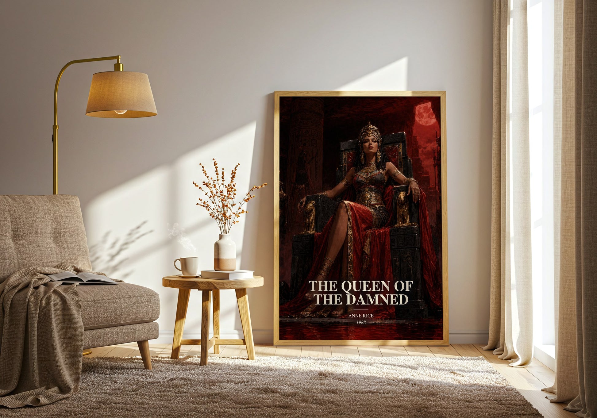 The Queen Of The Damned watercolour print in frame leaning in hallway – horror wall art