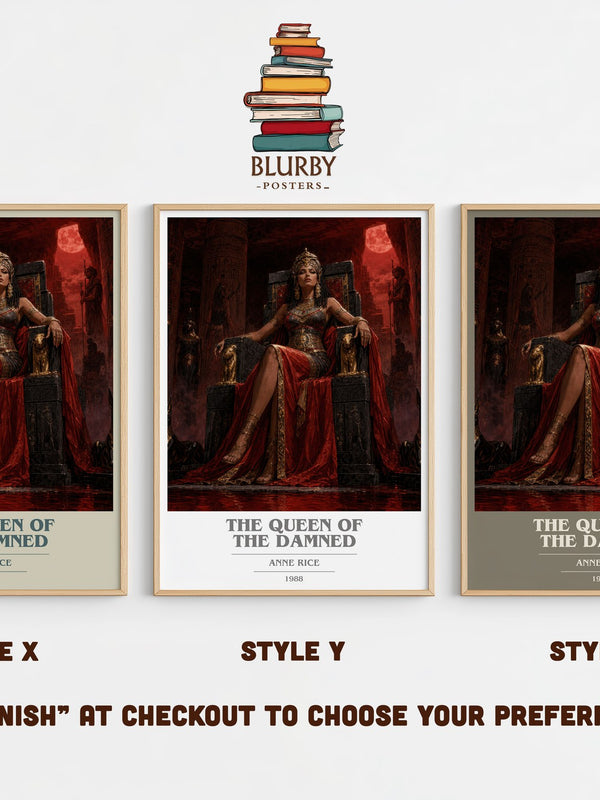 The Queen Of The Damned book cover print in frame leaning in hallway – horror wall art