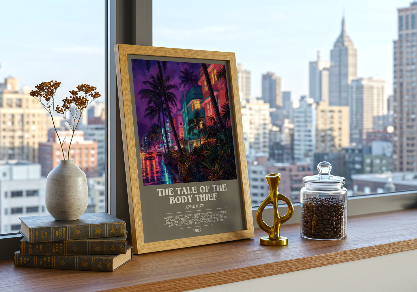 The Tale Of The Body Thief bookish print framed by window – literary home decor
