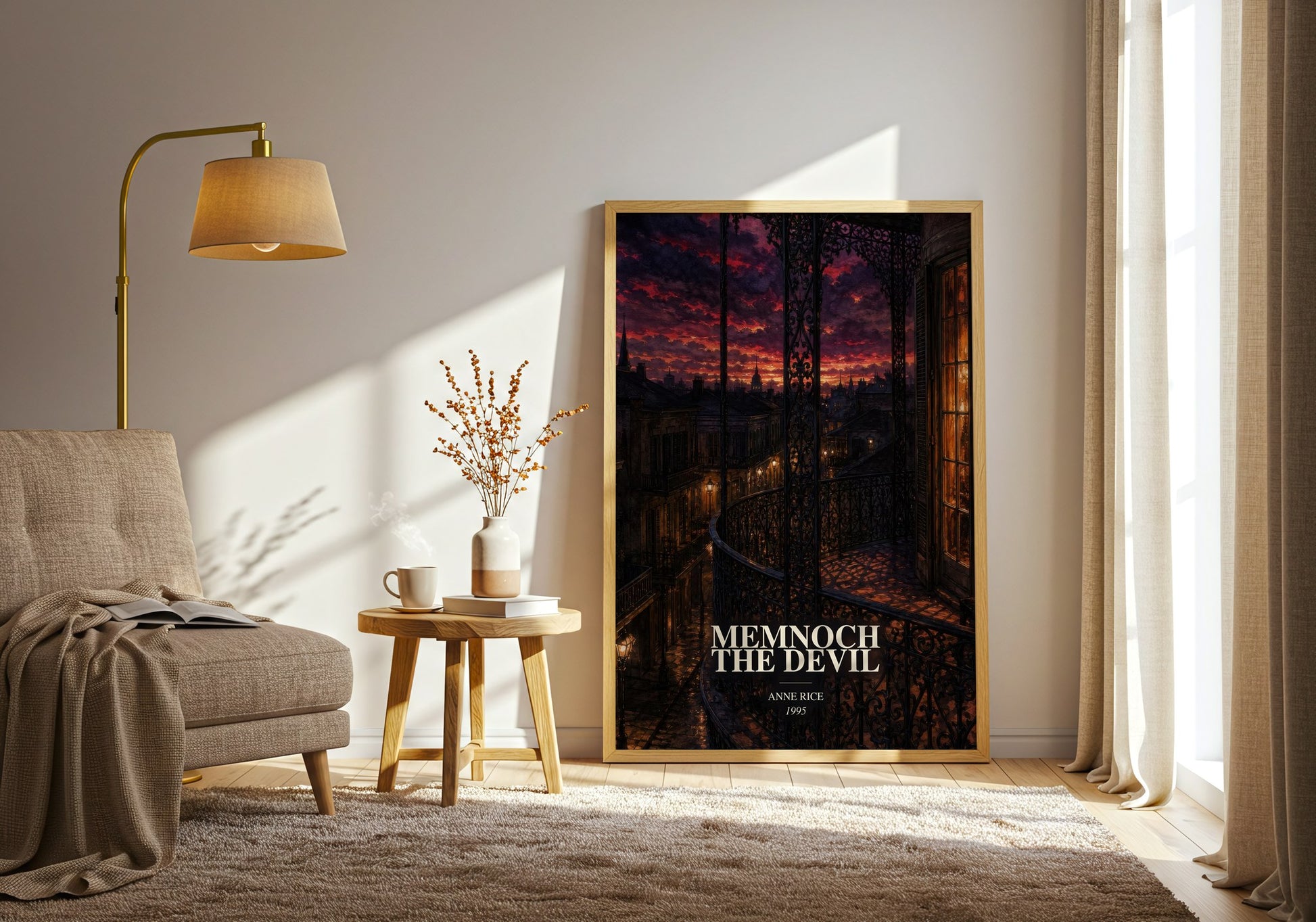 Memnoch The Devil watercolour print in frame leaning in hallway – horror wall art
