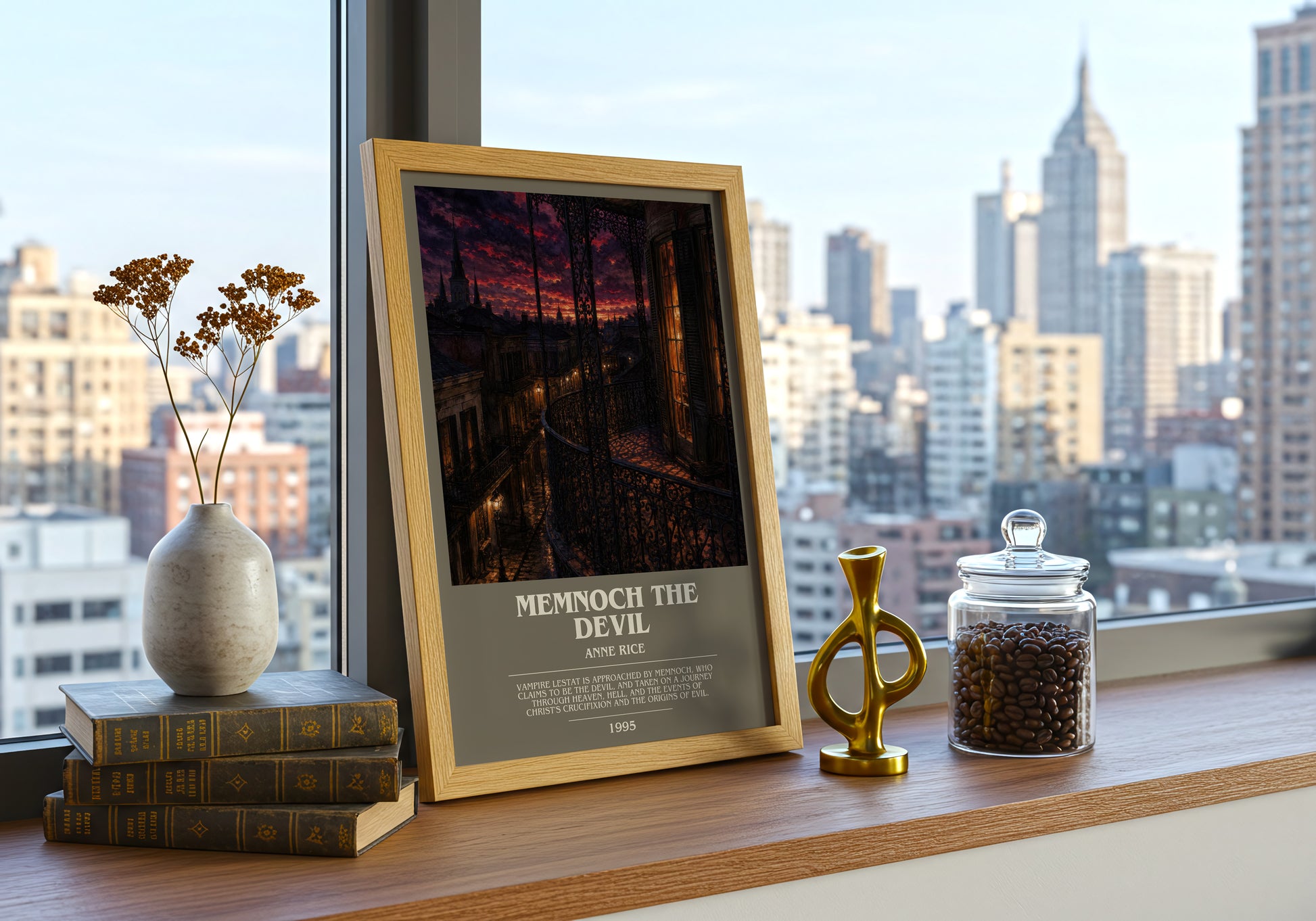 Memnoch The Devil bookish print framed by window – literary home decor