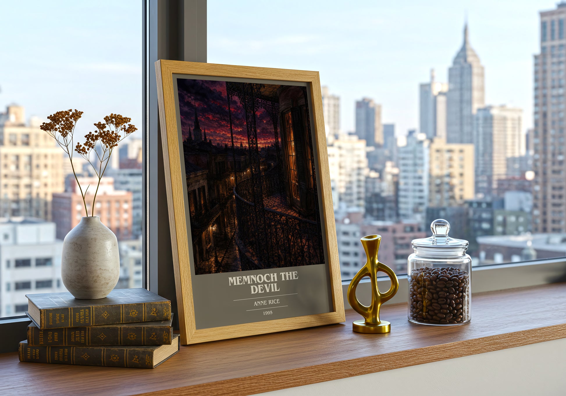 Memnoch The Devil book cover print framed by window – literary home decor