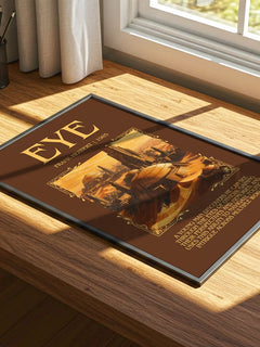 Eye Minimalist Book Poster by Frank Herbert – print on a sunlit desk