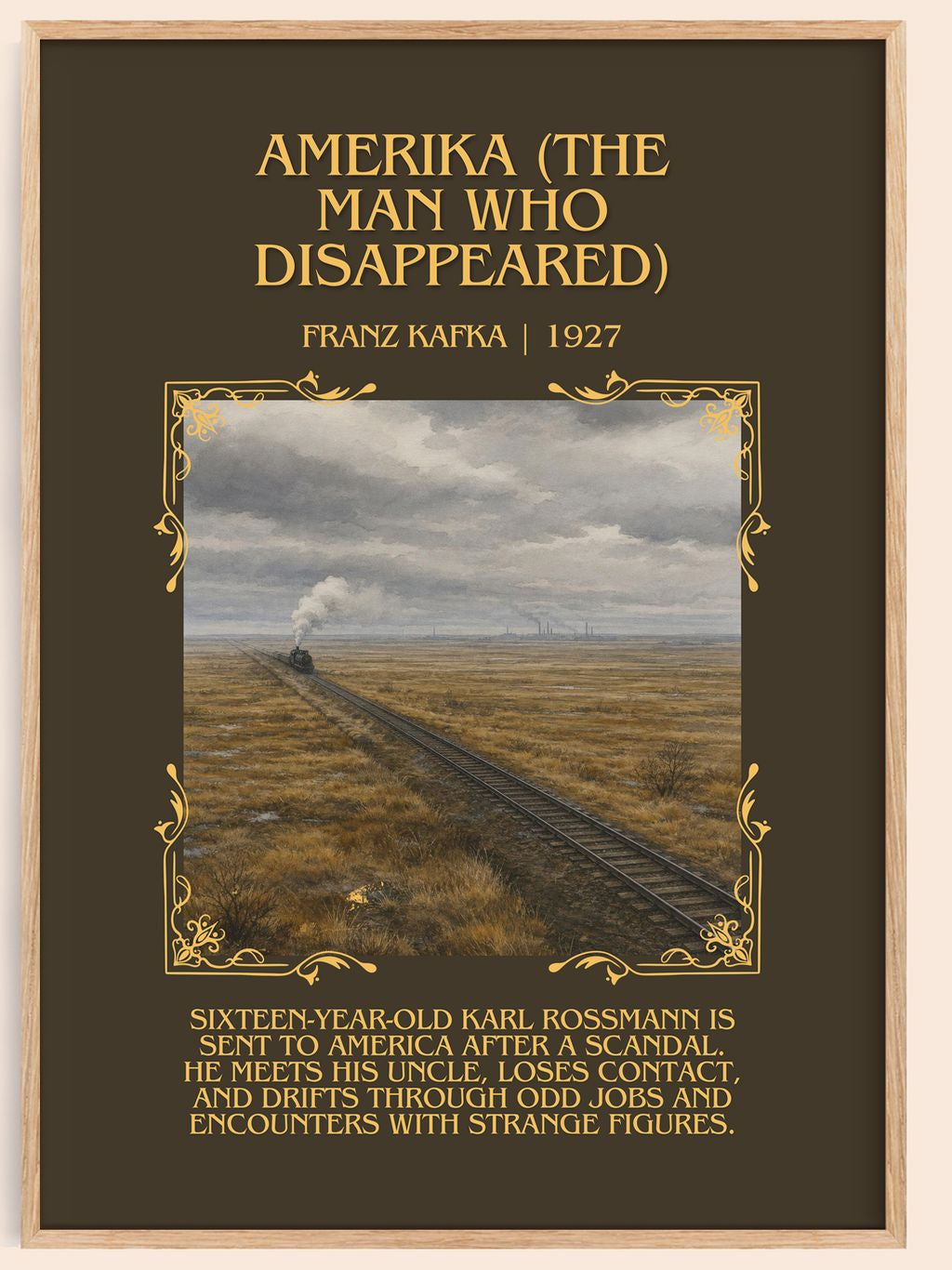 Amerika (The Man Who Disappeared) Minimalist Book Poster by F. Kafka – book poster