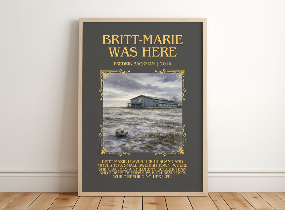 Britt-Marie Was Here Minimalist Book Poster by Fredrik Backman – framed print leaning on a wooden floor