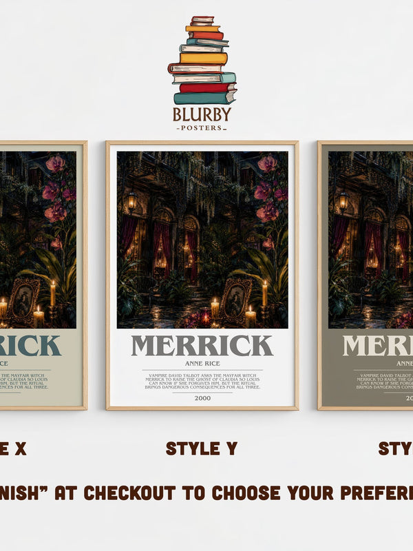 Merrick bookish print in frame leaning in hallway – horror wall art