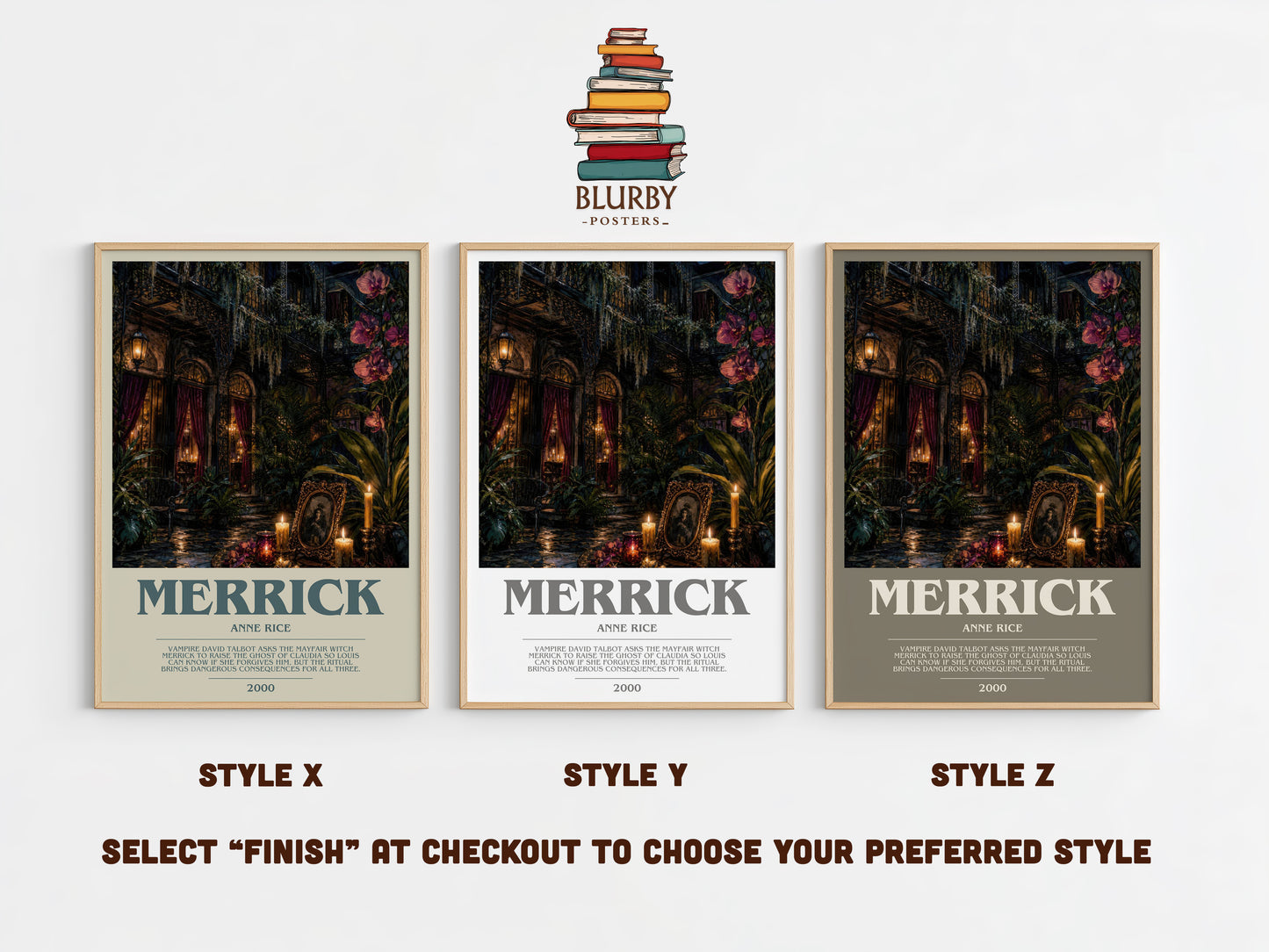 Merrick bookish print in frame leaning in hallway – horror wall art
