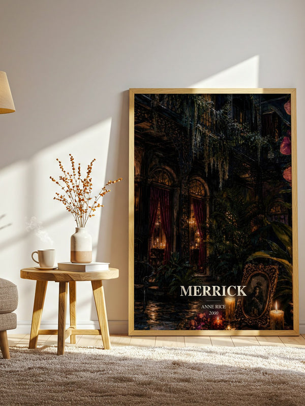 Merrick watercolour print in frame leaning in hallway – horror wall art
