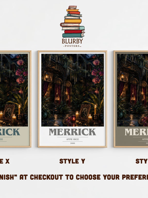 Merrick book cover print in frame leaning in hallway – horror wall art