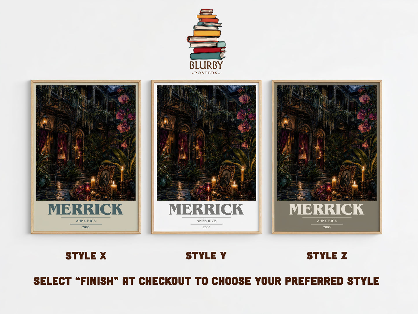 Merrick book cover print in frame leaning in hallway – horror wall art