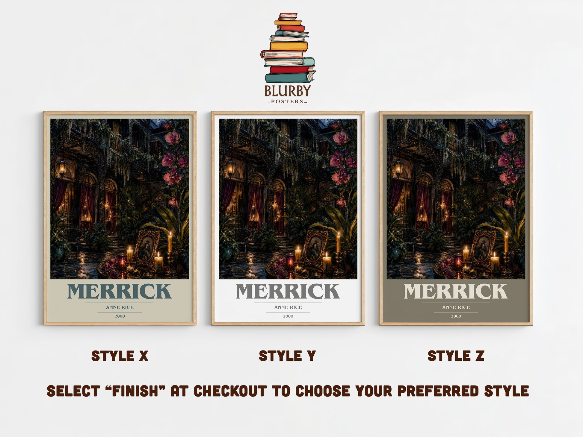 Merrick book cover print in frame leaning in hallway – horror wall art