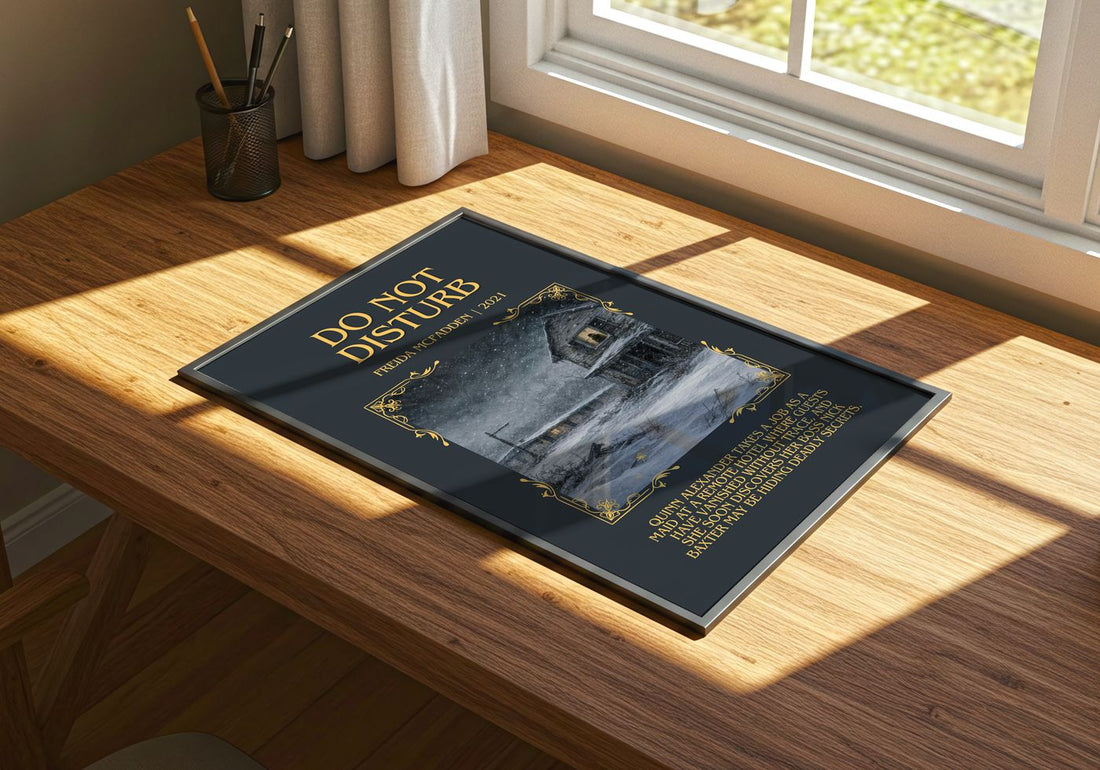 Do Not Disturb Minimalist Book Poster by Freida Mcfadden – print on a sunlit desk
