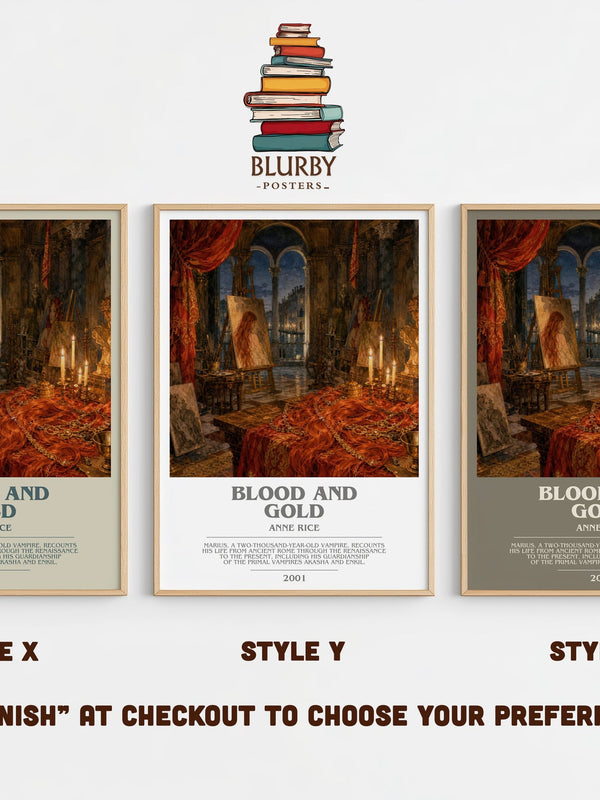 Blood And Gold bookish print in frame leaning in hallway – horror wall art