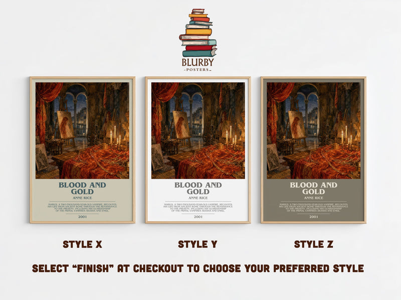 Blood And Gold bookish print in frame leaning in hallway – horror wall art