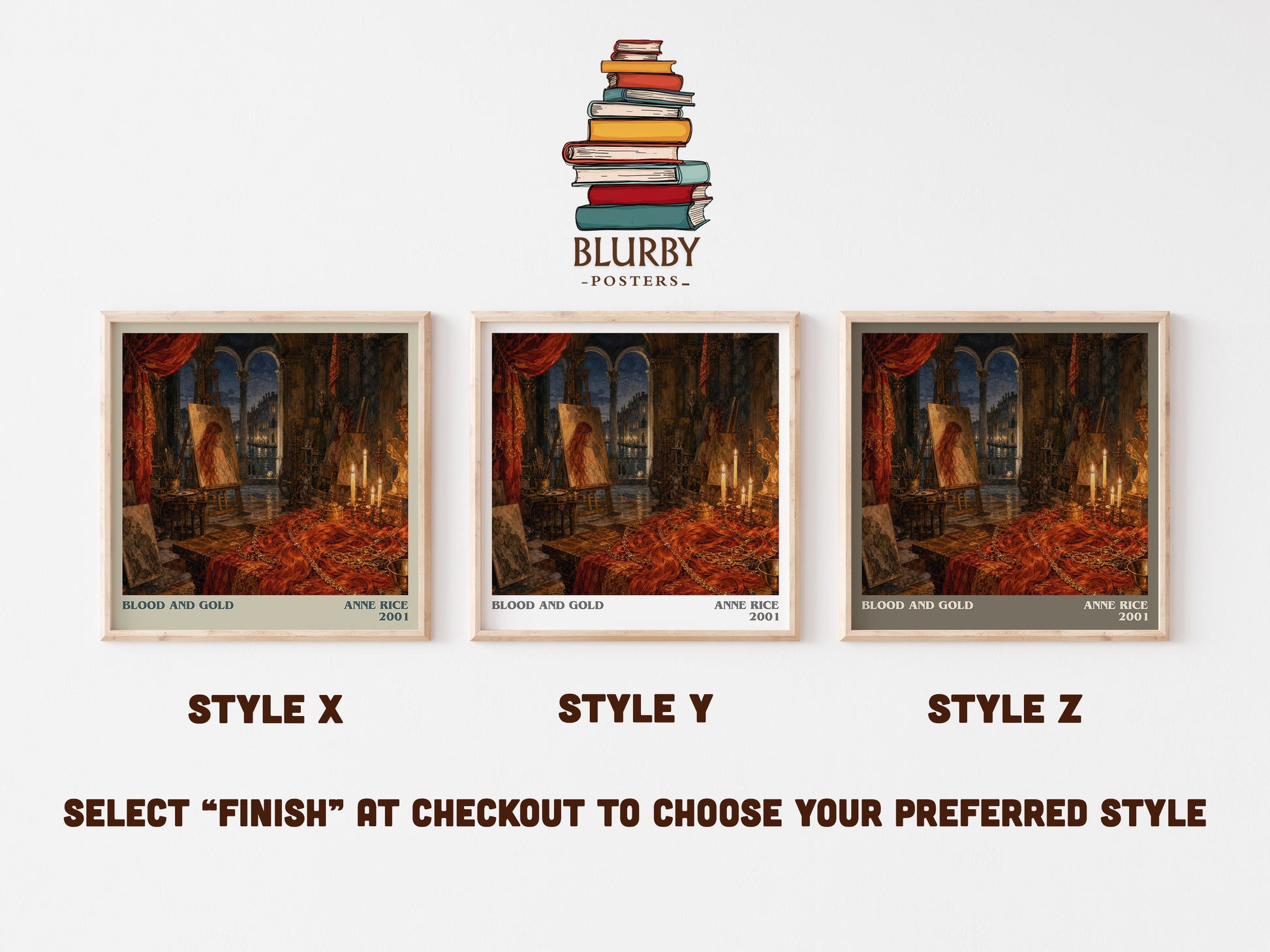 Blood And Gold literary print in frame leaning in hallway – horror wall art