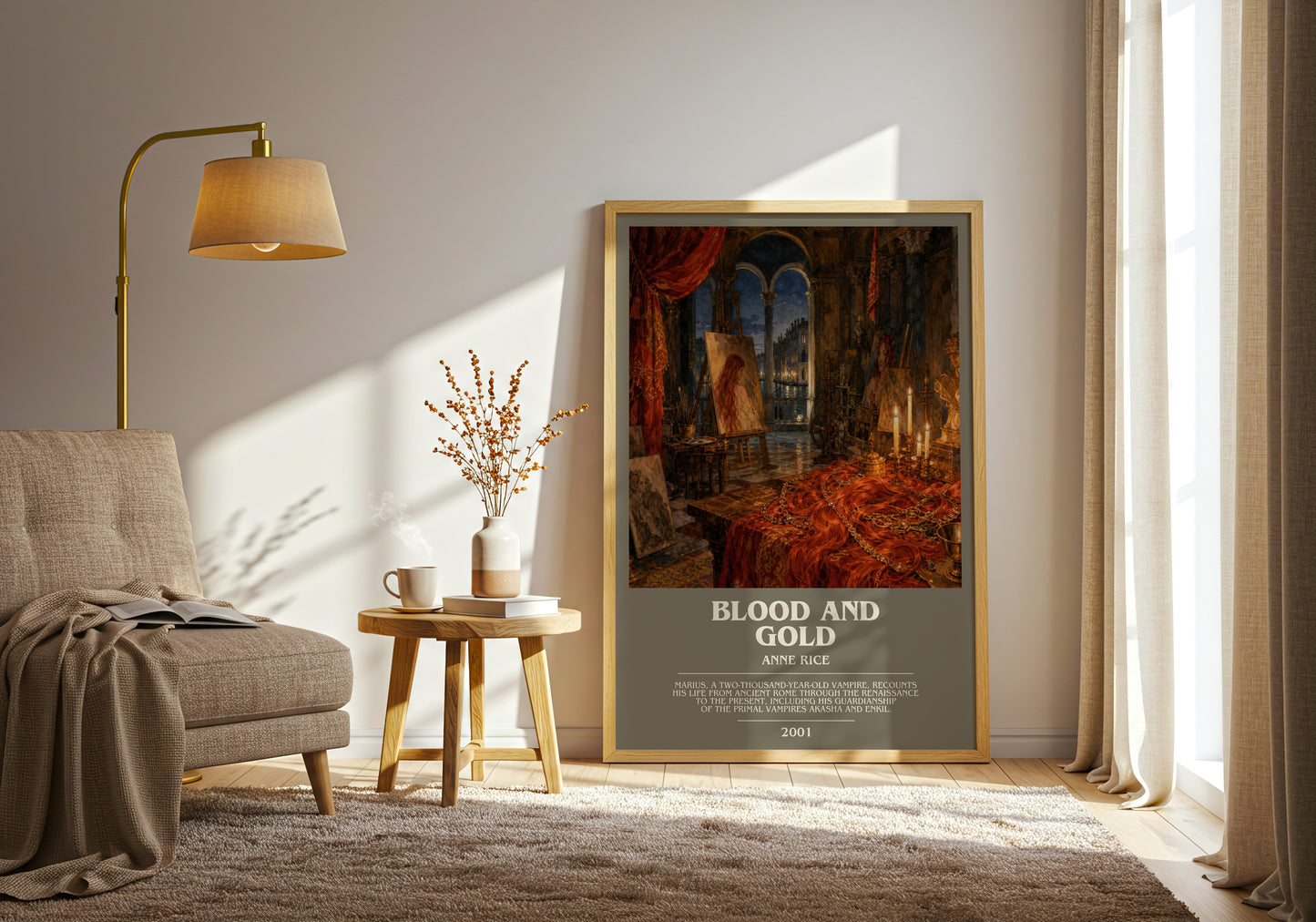 Blood And Gold bookish print on bookshelf – Anne Rice fan gift