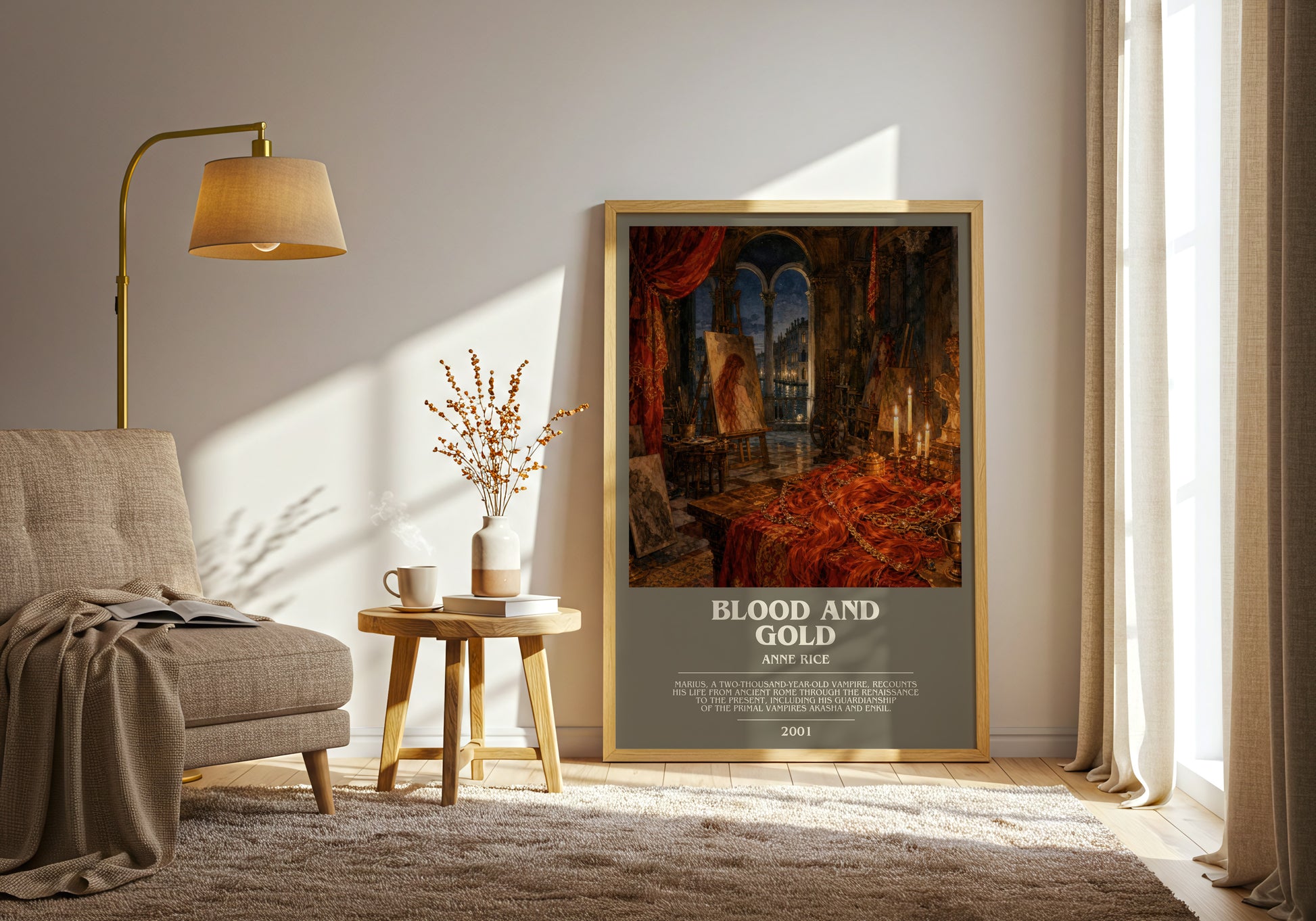 Blood And Gold bookish print on bookshelf – Anne Rice fan gift