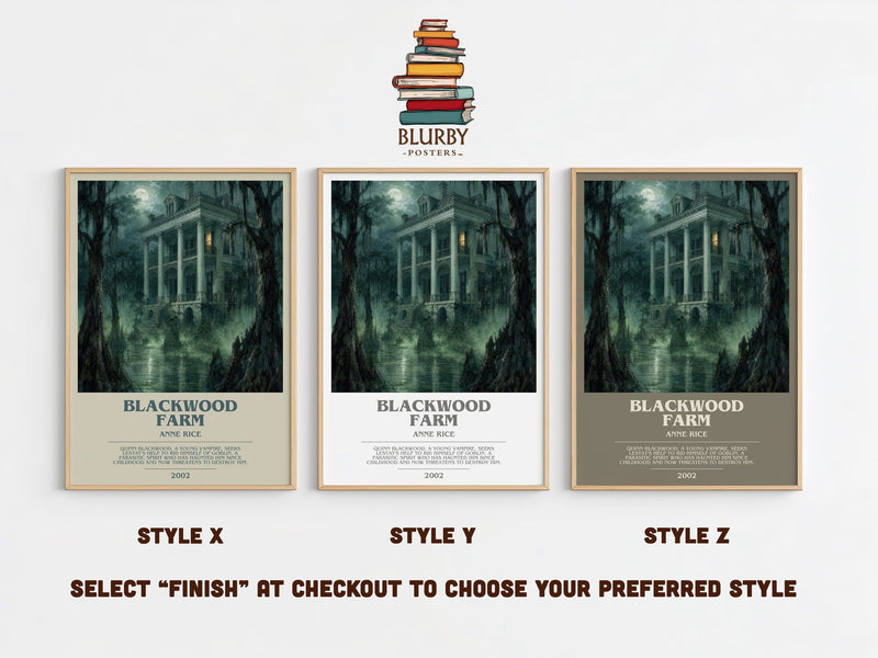 Blackwood Farm bookish print in frame leaning in hallway – horror wall art