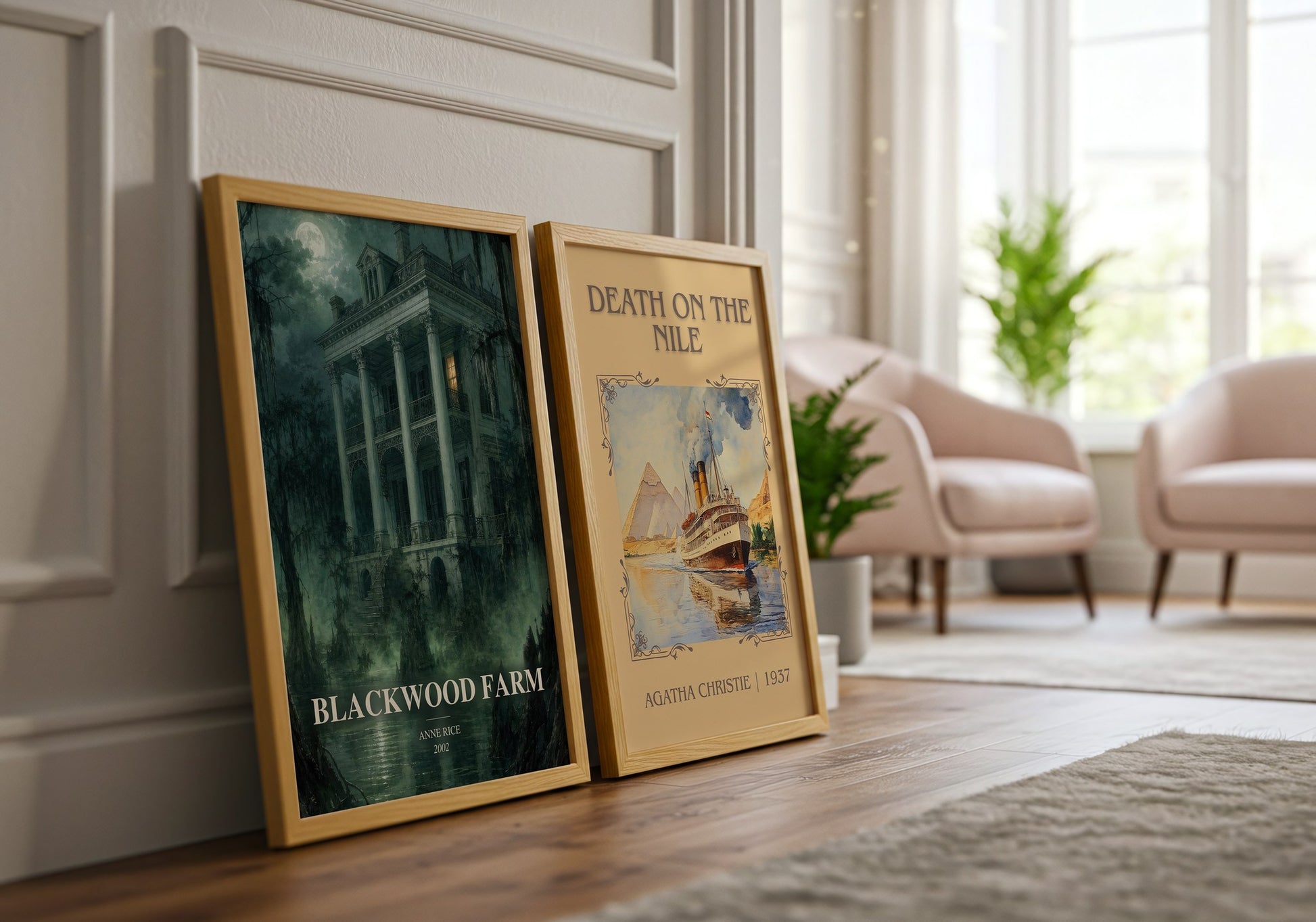 Blackwood Farm watercolour print framed by window – literary home decor
