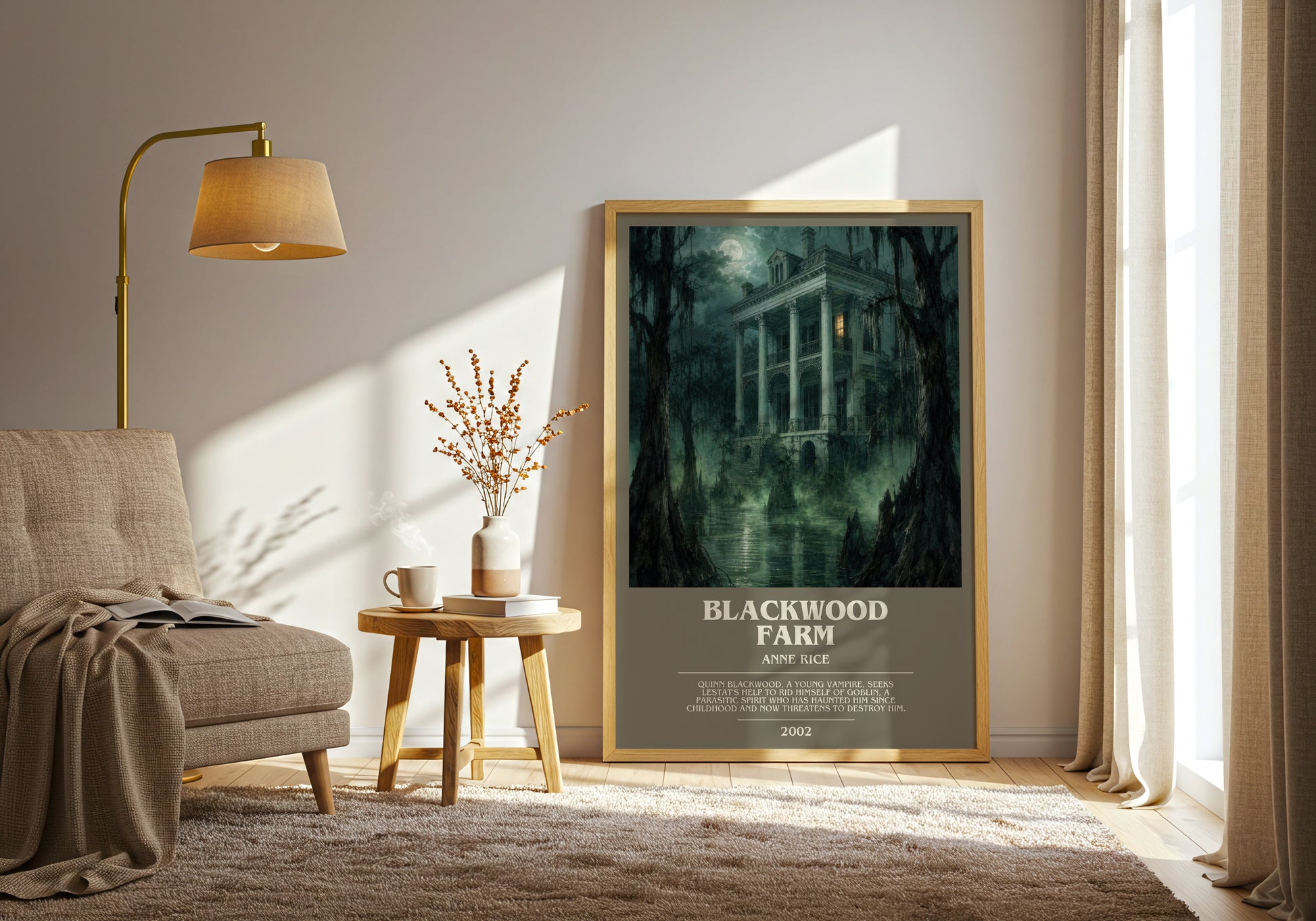 Blackwood Farm bookish print on bookshelf – Anne Rice fan gift