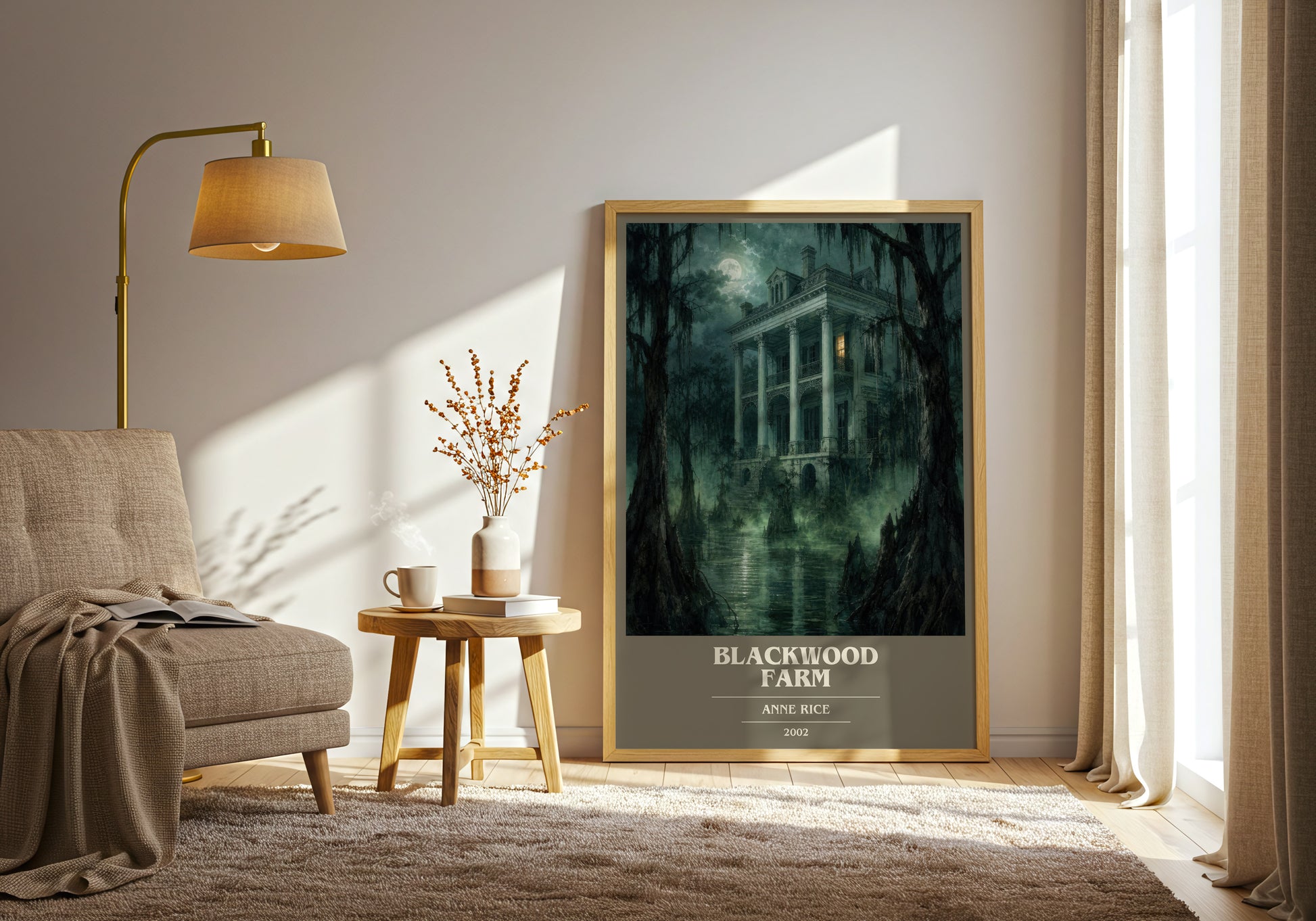 Blackwood Farm book cover print on bookshelf – Anne Rice fan gift