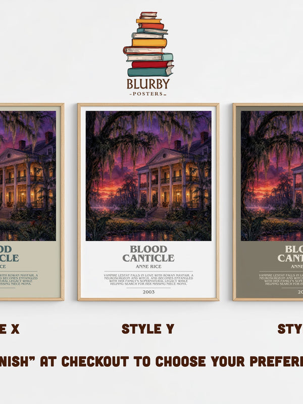 Blood Canticle bookish print in frame leaning in hallway – horror wall art