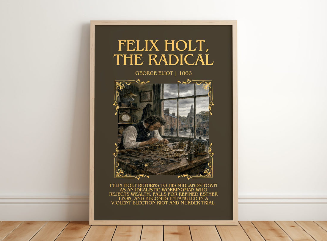 Felix Holt, The Radical Minimalist Book Poster by George Eliot – framed print leaning on a wooden floor