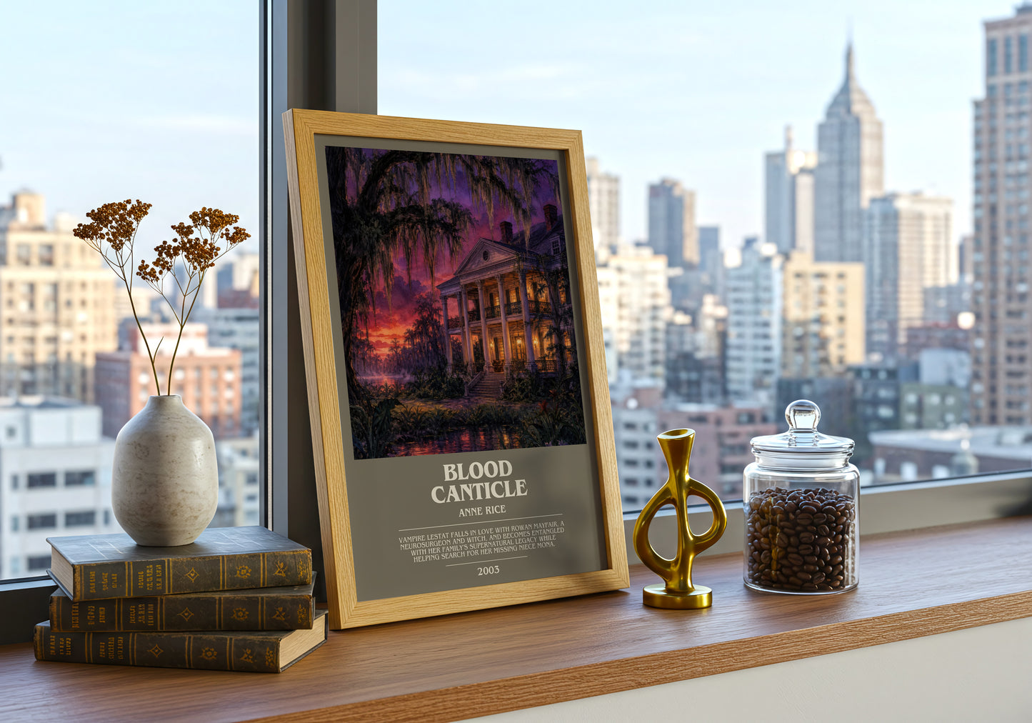 Blood Canticle bookish print framed by window – literary home decor