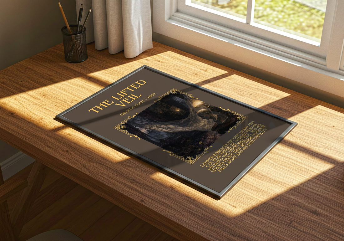 The Lifted Veil Minimalist Book Poster by George Eliot – print on a sunlit desk