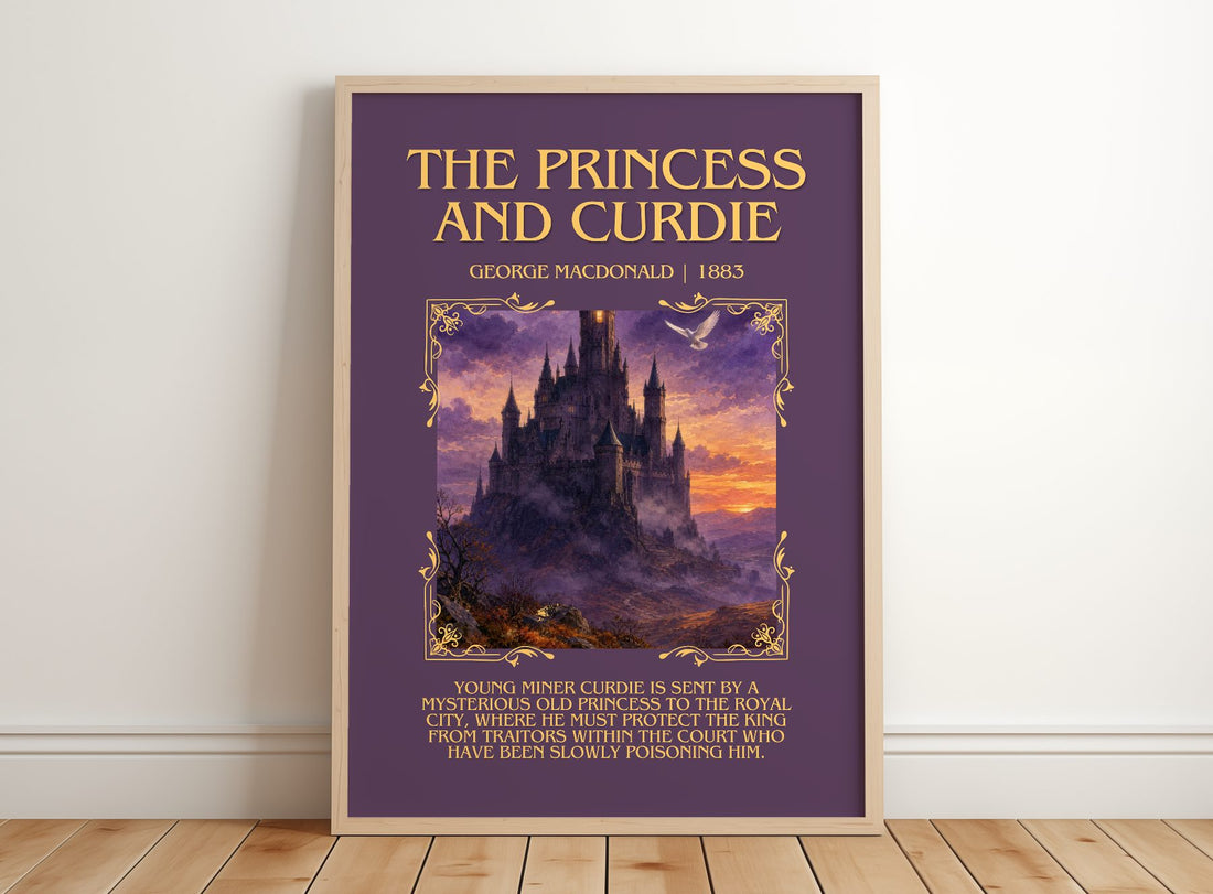 The Princess And Curdie Minimalist Book Poster by George Macdonald – framed print leaning on a wooden floor