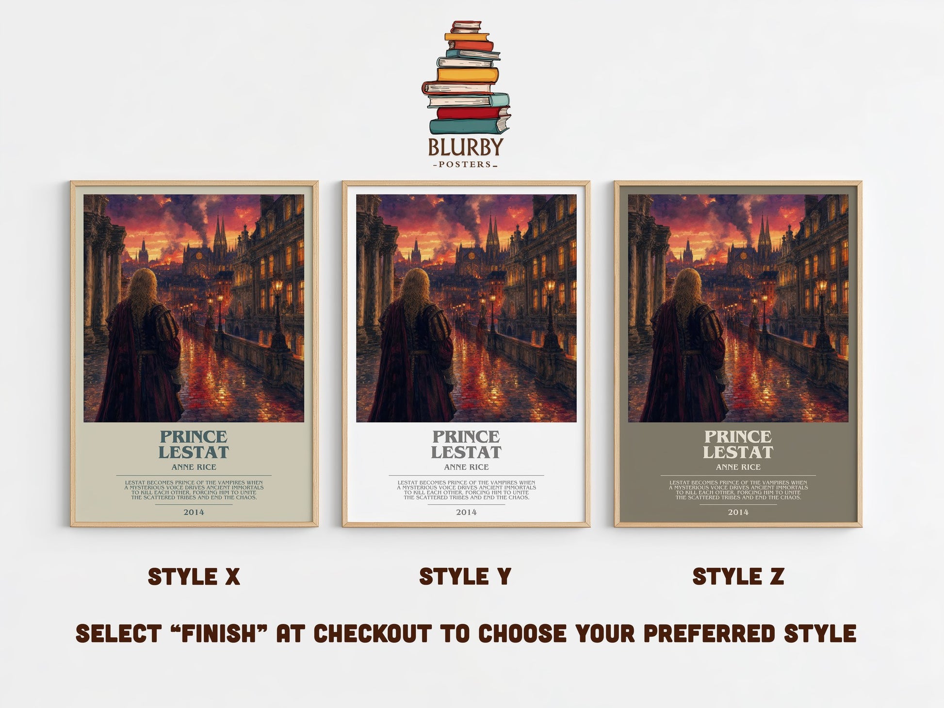 Prince Lestat bookish print in frame leaning in hallway – horror wall art