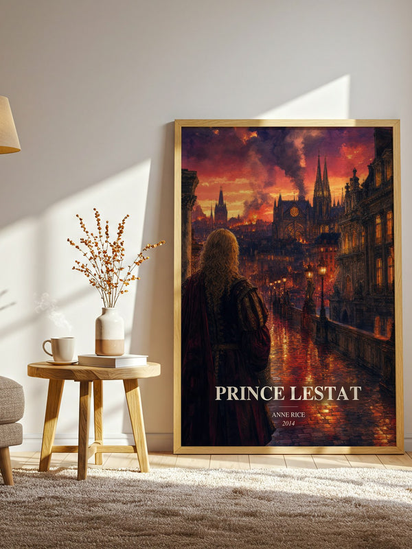 Prince Lestat watercolour print in frame leaning in hallway – horror wall art
