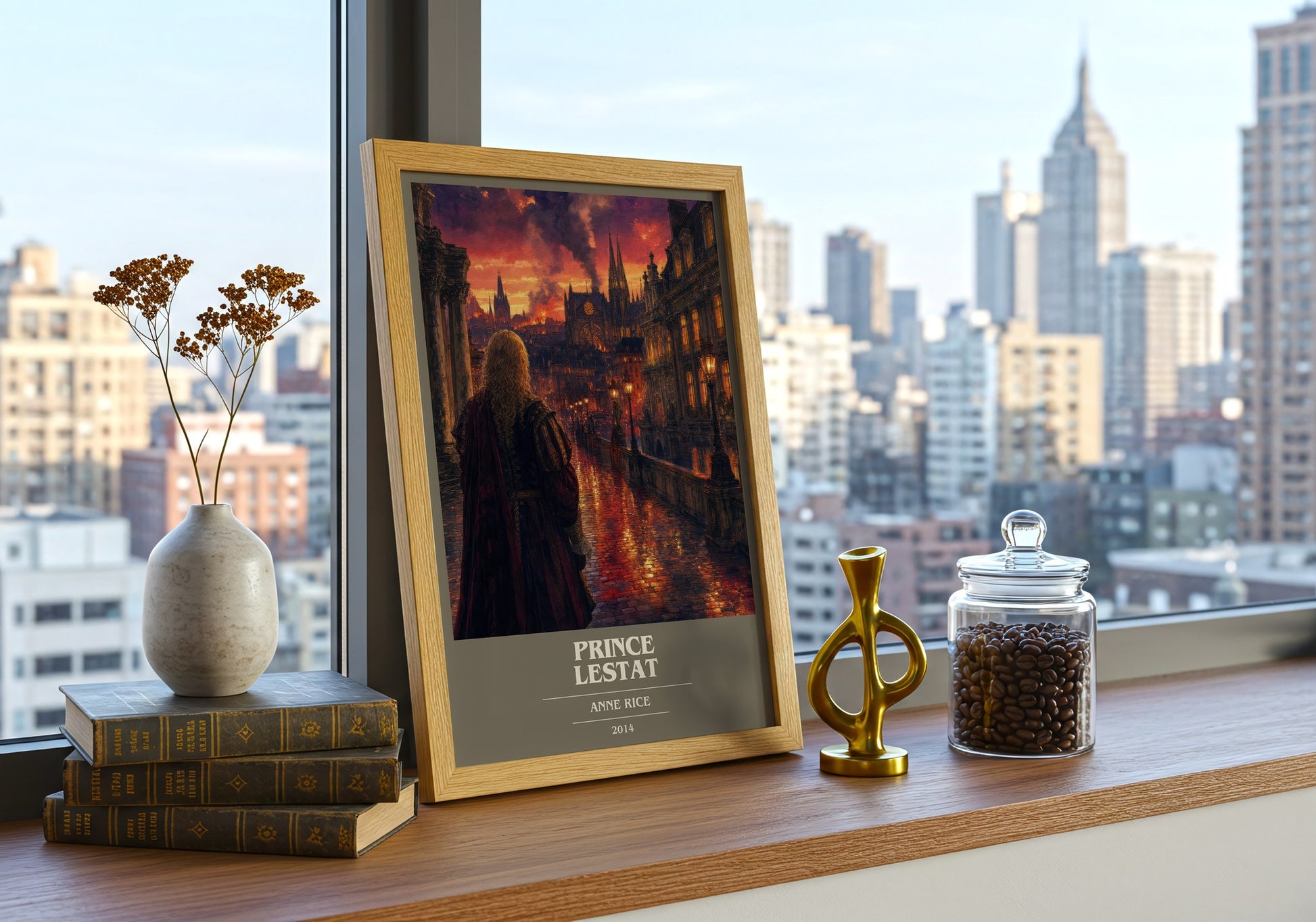 Prince Lestat book cover print framed by window – literary home decor