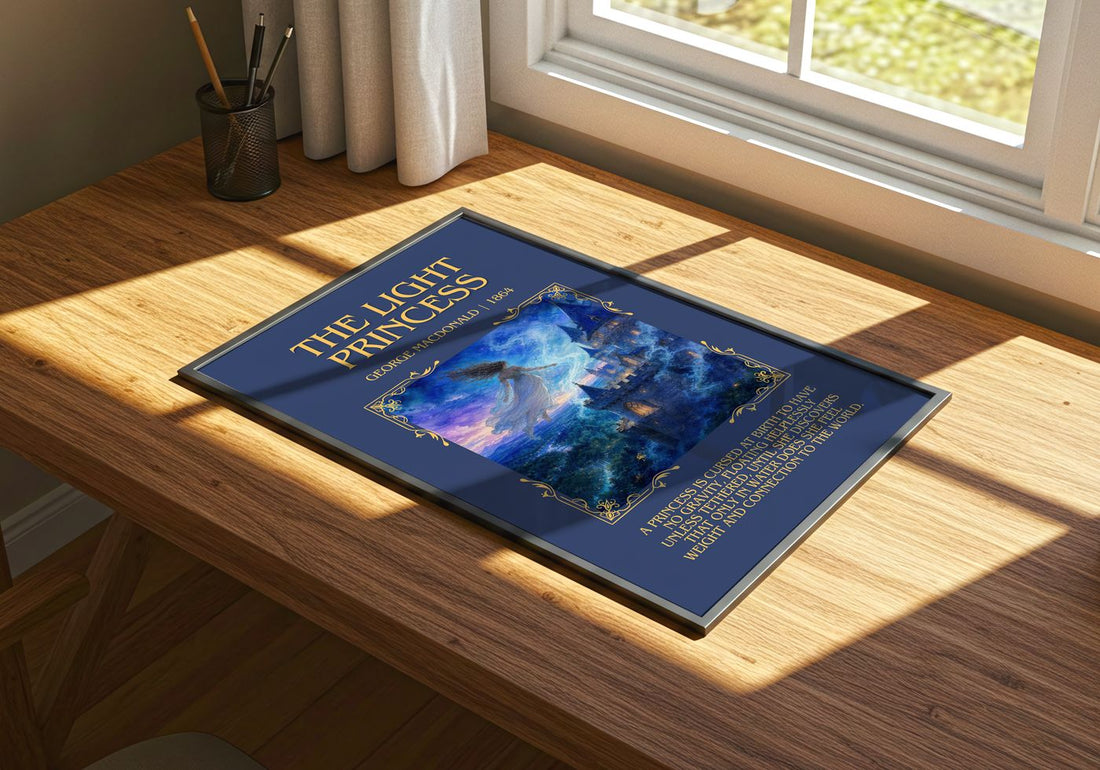 The Light Princess Minimalist Book Poster by George Macdonald – print on a sunlit desk
