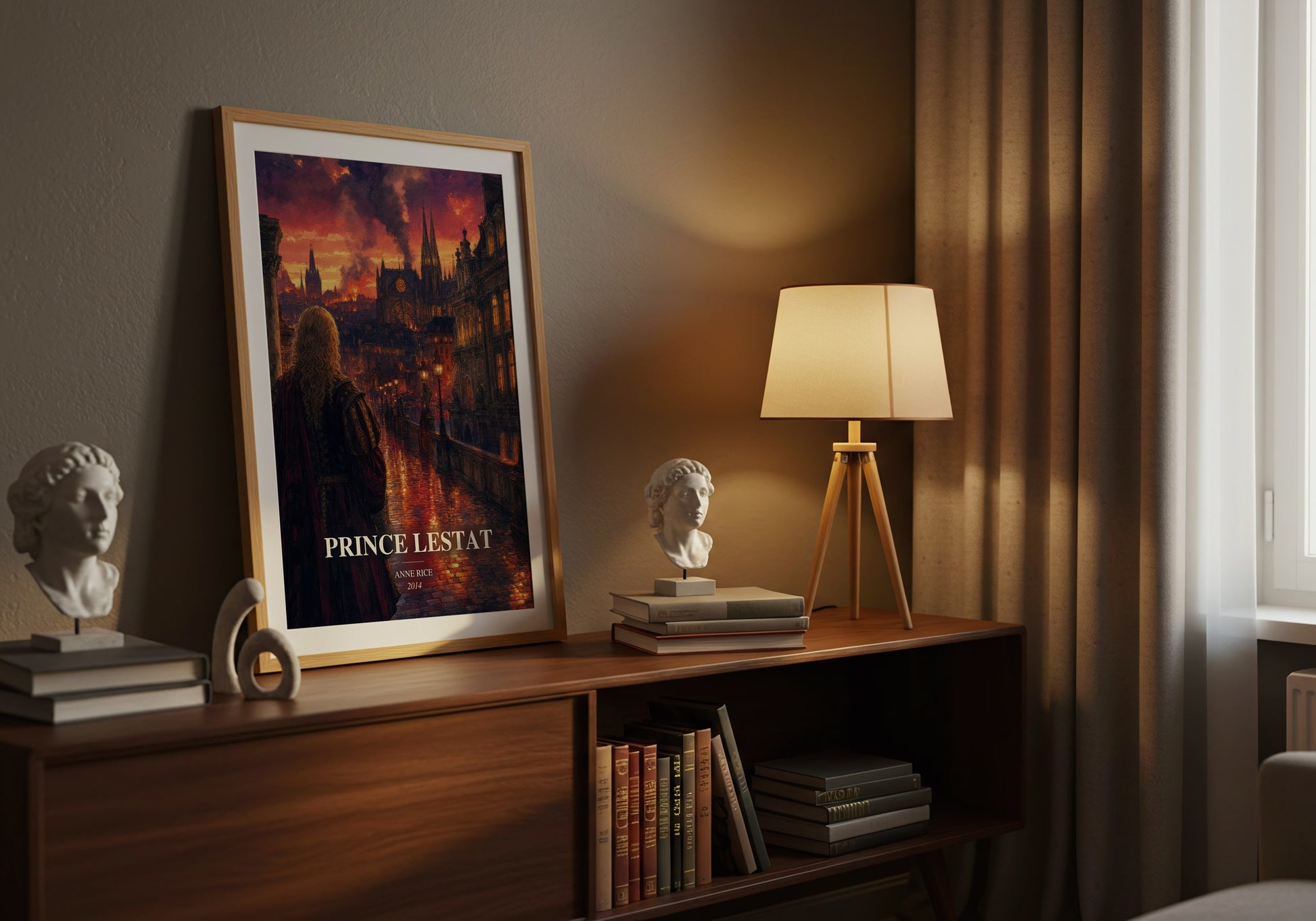 Prince Lestat watercolour print on bookshelf – Anne Rice fan gift