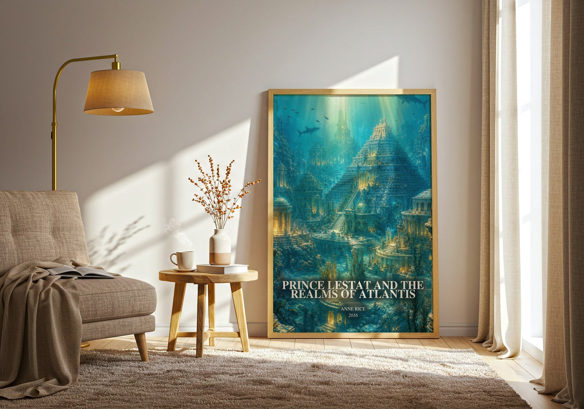 Prince Lestat And The Realms Of Atlantis watercolour print in frame leaning in hallway – fantasy wall art