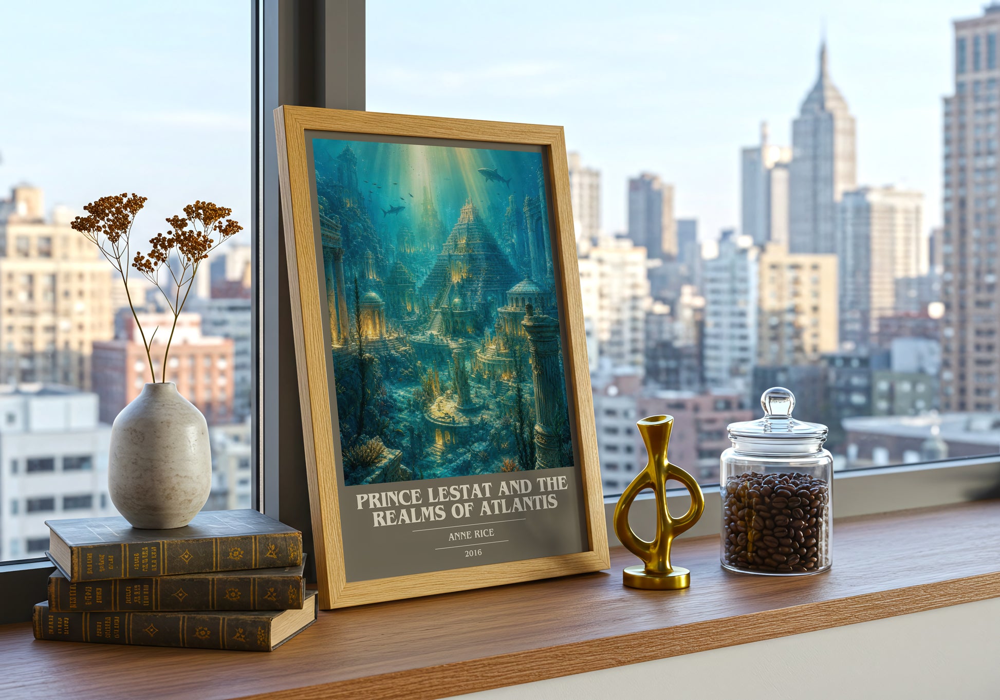Prince Lestat And The Realms Of Atlantis book cover print framed by window – literary home decor
