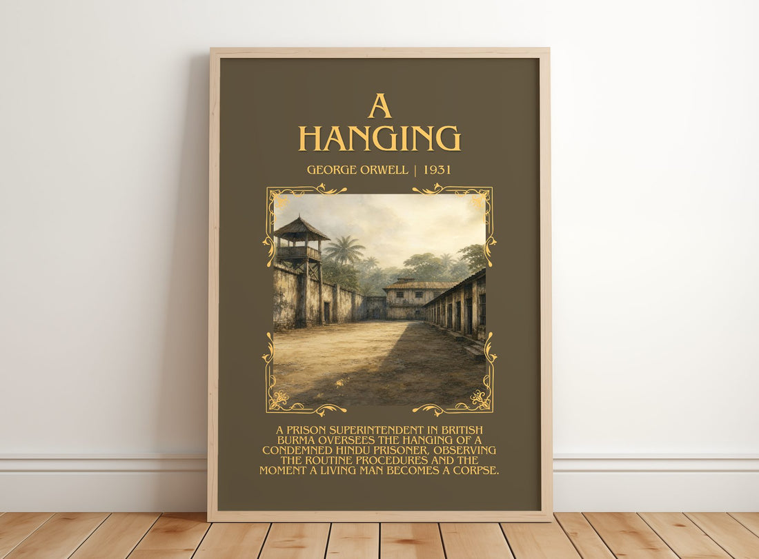 A Hanging Minimalist Book Poster by George Orwell – framed print leaning on a wooden floor