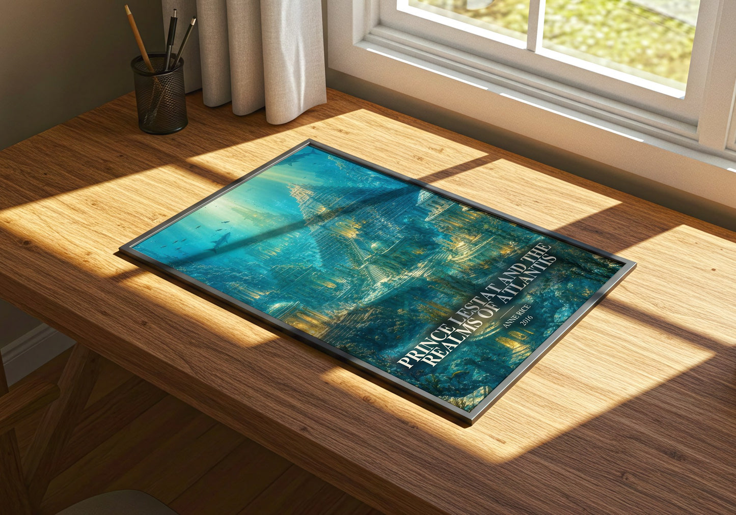 Prince Lestat And The Realms Of Atlantis watercolour book poster framed on wall – fantasy wall art