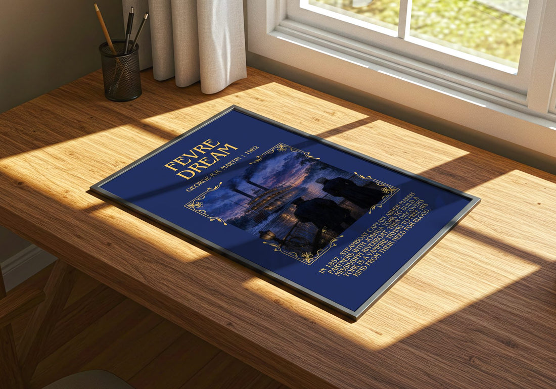 Fevre Dream Minimalist Book Poster by George R.R. Martin – print on a sunlit desk