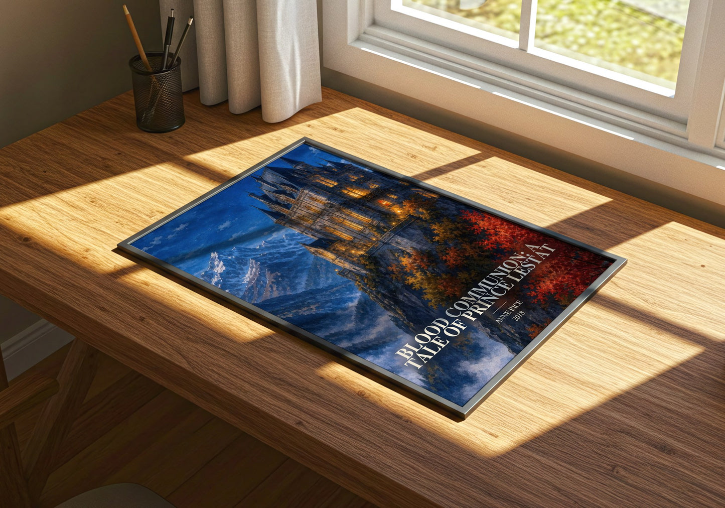 Blood Communion: A Tale Of Prince Lestat watercolour book poster framed on wall – gothic wall art