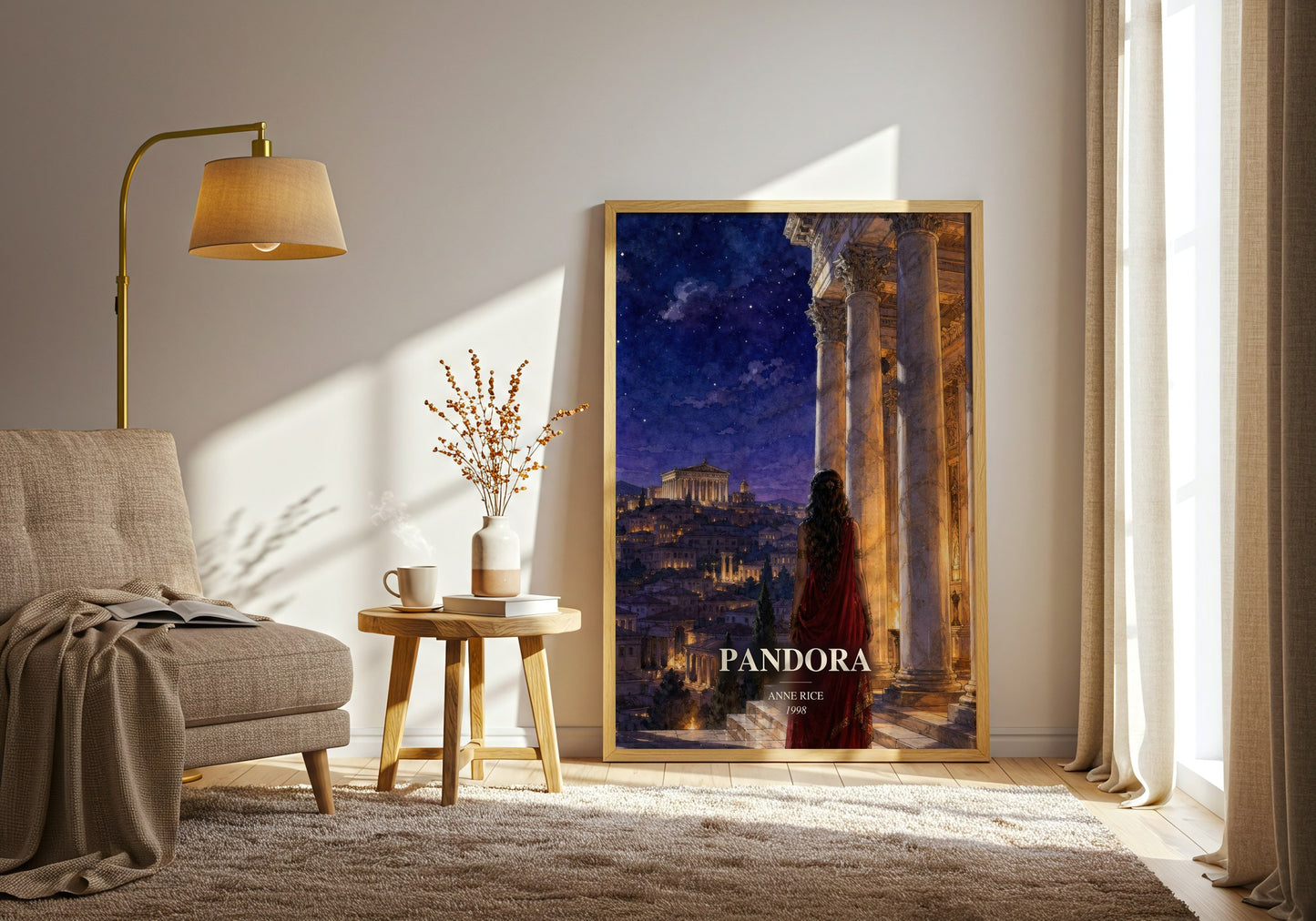 Pandora watercolour print in frame leaning in hallway – horror wall art